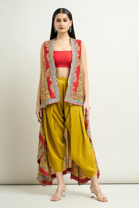 Debyani + CO_Yellow Paisley Print Cape _Online_at_Aza_Fashions
