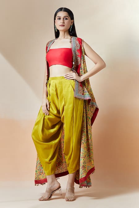 Shop_Debyani + CO_Yellow Paisley Print Cape _Online_at_Aza_Fashions