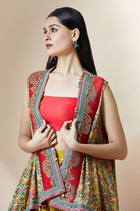 Debyani + CO_Yellow Paisley Print Cape _at_Aza_Fashions