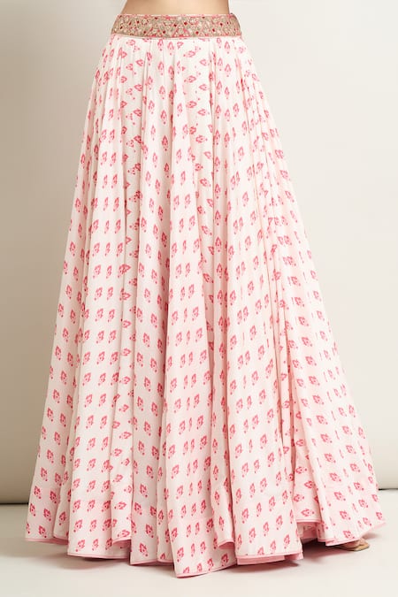 Buy_Punit Balana_White Cotton Embroidery, Tassels Round Neck Floral Print Skirt And Top Set _Online_at_Aza_Fashions
