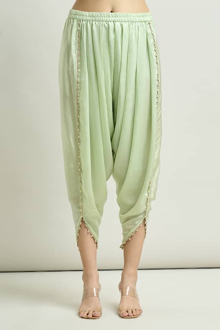 Shop_Sheetal Batra_Green Cotton Embroidery Mandarin Collar Aadirah Kurta And Dhoti Pant Set _Online_at_Aza_Fashions