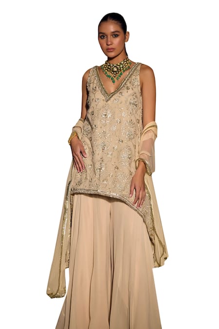 Buy Mustard Moon By Neyha And Vrinda Pink Georgette, Net Sequins, Embroidery High Low Floral Kurta Sharara Set Online at Aza Fashions Buy_Mustard Moon By Neyha And Vrinda_Pink Georgette, Net Sequins, Embroidery High Low Floral Kurta Sharara Set _Online_at_Aza_Fashions
