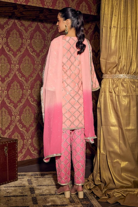 Mustard Moon By Neyha And Vrinda Checkered Embroidered Kurta Pant Set 