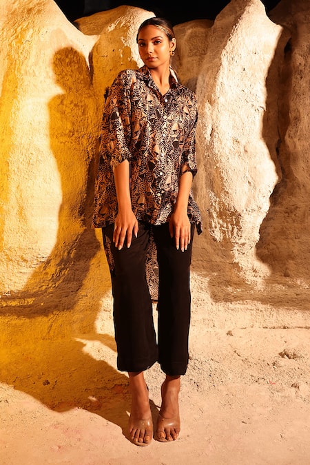 MEHER BY ISLIE Contra Bobcat Print Shirt & Pant Set 