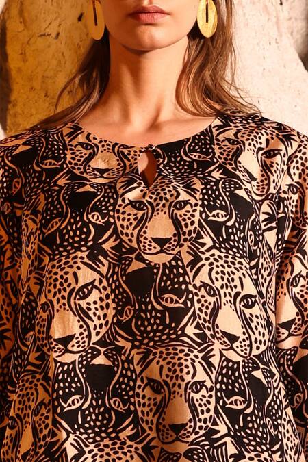 Buy Meher By Islie Black Silk Keyhole Neck Contra Bobcat Print Kurta And Pant Set Online at Aza Fashions Buy_Meher By Islie_Black Silk Keyhole Neck Contra Bobcat Print Kurta And Pant Set _Online_at_Aza_Fashions