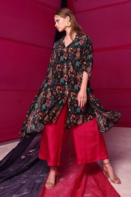 Buy Meher By Islie Black Crepe Collared Jungle Safari Print Shirt Kurta And Pant Set Online at Aza Fashions Buy_Meher By Islie_Black Crepe Collared Jungle Safari Print Shirt Kurta And Pant Set _Online_at_Aza_Fashions