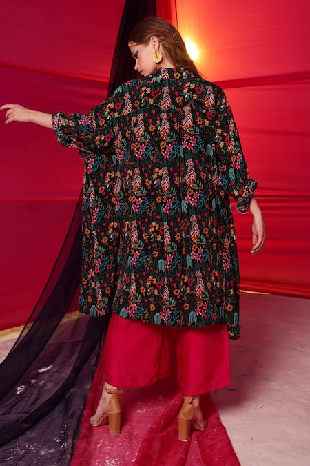Shop Meher By Islie Black Crepe Collared Jungle Safari Print Shirt Kurta And Pant Set at Aza Fashions Shop_Meher By Islie_Black Crepe Collared Jungle Safari Print Shirt Kurta And Pant Set _at_Aza_Fashions