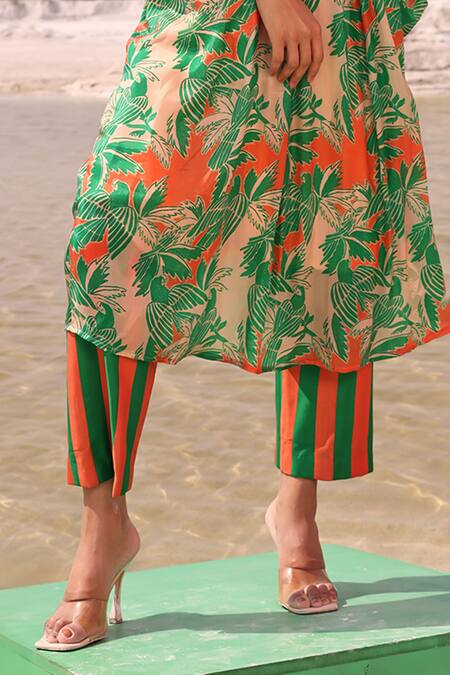 Meher By Islie Pink Silk Embroidery Round Neck Parrot Paradise Print Kurta And Pant Set Online at Aza Fashions Meher By Islie_Pink Silk Embroidery Round Neck Parrot Paradise Print Kurta And Pant Set _Online_at_Aza_Fashions