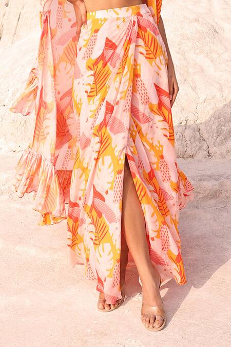 Buy Meher By Islie Pink Crepe, Silk Embroidery V-neck Swiss Cheese Print Cape Skirt Set Online at Aza Fashions Buy_Meher By Islie_Pink Crepe, Silk Embroidery V-neck Swiss Cheese Print Cape Skirt Set _Online_at_Aza_Fashions