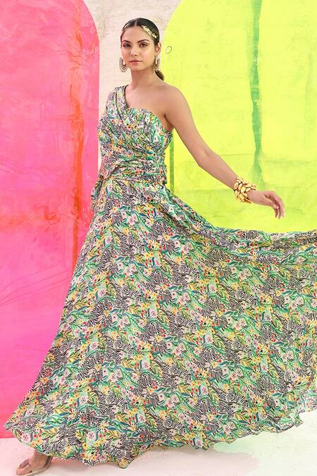 Meher By Islie Multi Color Silk Asymmetric Zebrula Print Dress Online at Aza Fashions Meher By Islie_Multi Color Silk Asymmetric Zebrula Print Dress _Online_at_Aza_Fashions