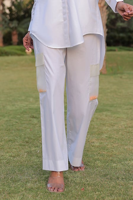 Meher By Islie_White Cotton, Organza Sequins, Jewelled Botanical Bloom Shirt With Pant _Online_at_Aza_Fashions