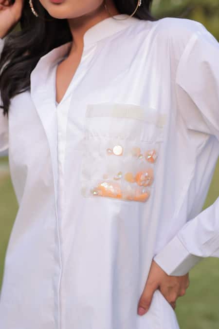 Buy_Meher By Islie_White Cotton, Organza Sequins, Jewelled Botanical Bloom Shirt With Pant _Online_at_Aza_Fashions