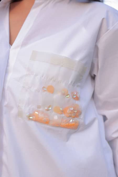 Shop_Meher By Islie_White Cotton, Organza Sequins, Jewelled Botanical Bloom Shirt With Pant _Online_at_Aza_Fashions