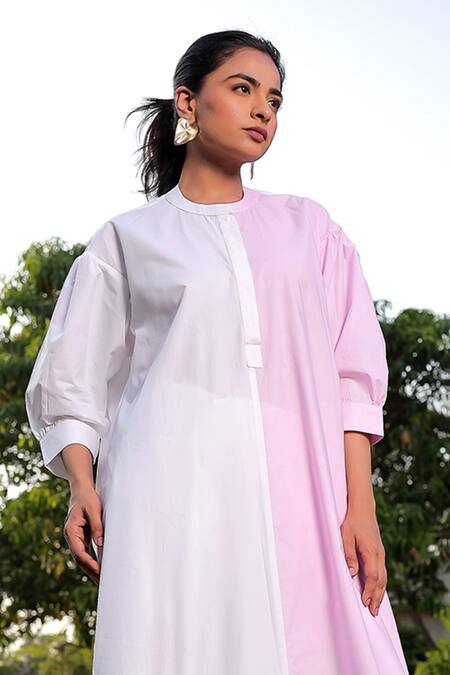 Meher By Islie White Cotton Applique, Jewelled Botanical Bloom Color Block Kurta With Pant Online at Aza Fashions Meher By Islie_White Cotton Applique, Jewelled Botanical Bloom Color Block Kurta With Pant _Online_at_Aza_Fashions