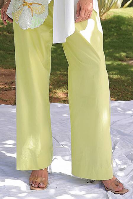 Meher By Islie White Cotton Embroidery, Sequins Collared Peony Frost High Low Shirt With Pant Online at Aza Fashions Meher By Islie_White Cotton Embroidery, Sequins Collared Peony Frost High Low Shirt With Pant _Online_at_Aza_Fashions