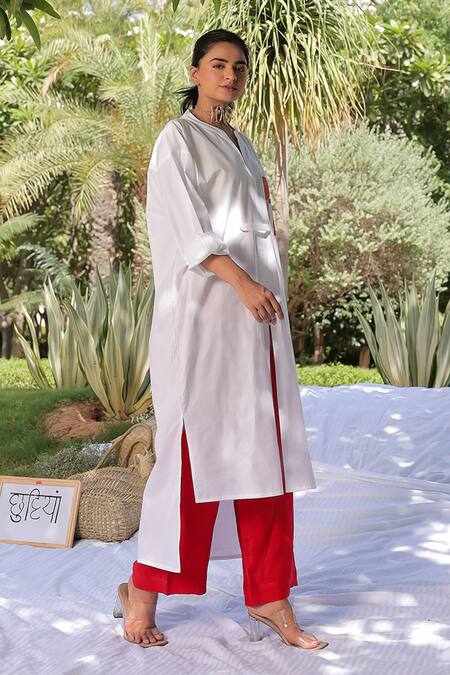 Shop Meher By Islie White Cotton, Linen Collared Rebel Kid Print Tunic With Pant Online at Aza Fashions Shop_Meher By Islie_White Cotton, Linen Collared Rebel Kid Print Tunic With Pant _Online_at_Aza_Fashions