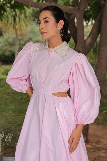 Buy Meher By Islie Pink Cotton, Organza Pearls Collared Emily Embellished Dress Online at Aza Fashions Buy_Meher By Islie_Pink Cotton, Organza Pearls Collared Emily Embellished Dress _Online_at_Aza_Fashions