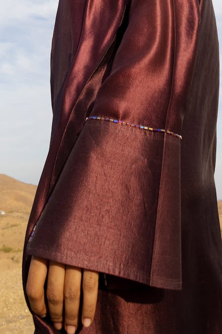 Buy Meher By Islie Maroon Kota Doria Beads Shawl Neck Embellished Shirt Dress Online at Aza Fashions Buy_Meher By Islie_Maroon Kota Doria Beads Shawl Neck Embellished Shirt Dress _Online_at_Aza_Fashions