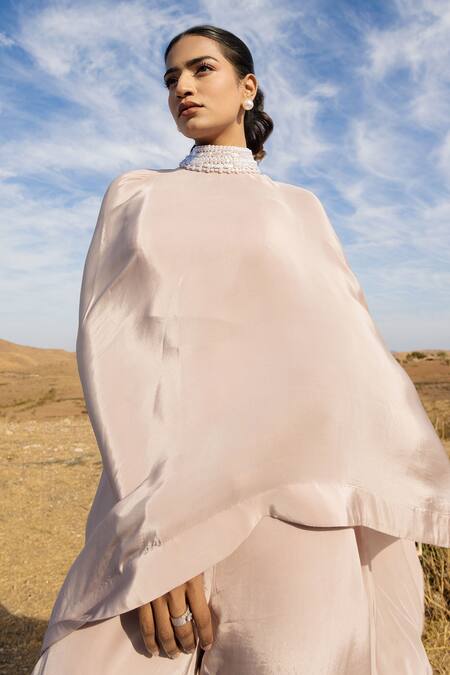 Shop Meher By Islie Ivory Crepe Pearl Choker Embellished Cape With Pant Online at Aza Fashions Shop_Meher By Islie_Ivory Crepe Pearl Choker Embellished Cape With Pant _Online_at_Aza_Fashions