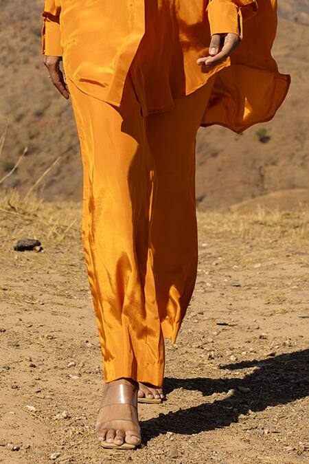 Buy Meher By Islie Orange Crepe Beads Embellished Shirt With Pockets Online at Aza Fashions Buy_Meher By Islie_Orange Crepe Beads Embellished Shirt With Pockets _Online_at_Aza_Fashions