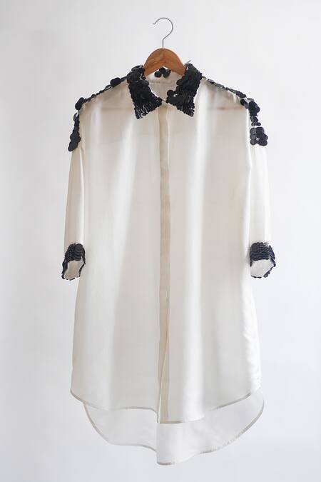 Buy 431-88 By Shweta Kapur White Silk Sequins Collared Bee Placed Embellished Shirt Online at Aza Fashions Buy_431-88 By Shweta Kapur_White Silk Sequins Collared Bee Placed Embellished Shirt_Online_at_Aza_Fashions