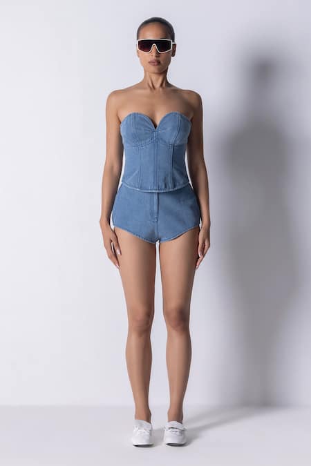 431-88 by Shweta Kapur Denim Plain Corset 