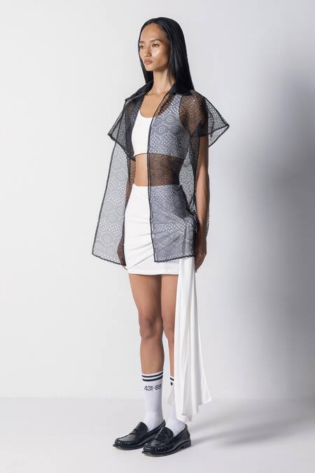 431-88 By Shweta Kapur_Black Organza Cut Work Collared Breeze Jacket_Online_at_Aza_Fashions