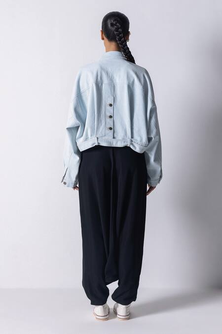 Shop 431-88 By Shweta Kapur Blue Denim Collared Og Solid Jacket at Aza Fashions Shop_431-88 By Shweta Kapur_Blue Denim Collared Og Solid Jacket_at_Aza_Fashions