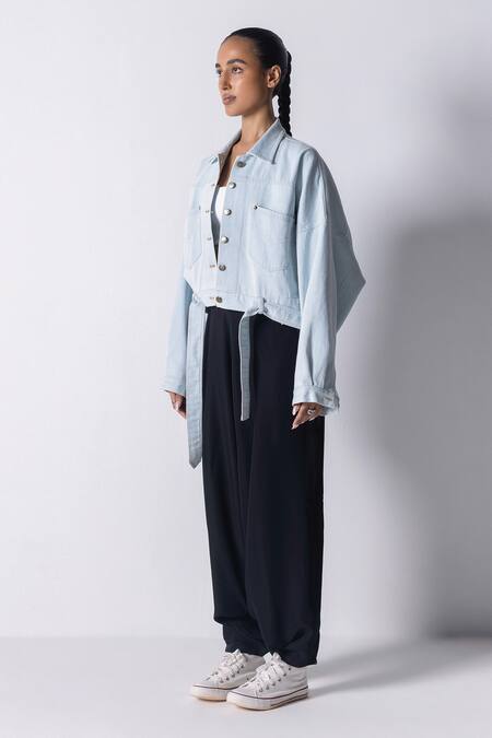 431-88 By Shweta Kapur Blue Denim Collared Og Solid Jacket Online at Aza Fashions 431-88 By Shweta Kapur_Blue Denim Collared Og Solid Jacket_Online_at_Aza_Fashions