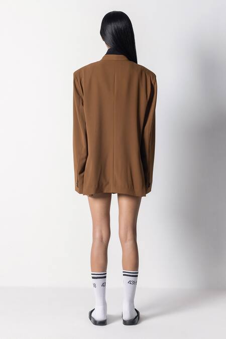 Shop_431-88 By Shweta Kapur_Brown Crepe Neo Solid Blazer_at_Aza_Fashions