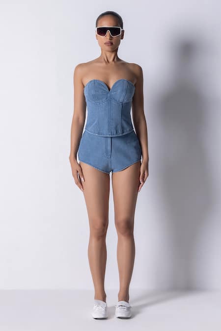 431-88 by Shweta Kapur Denim Solid Shorts 