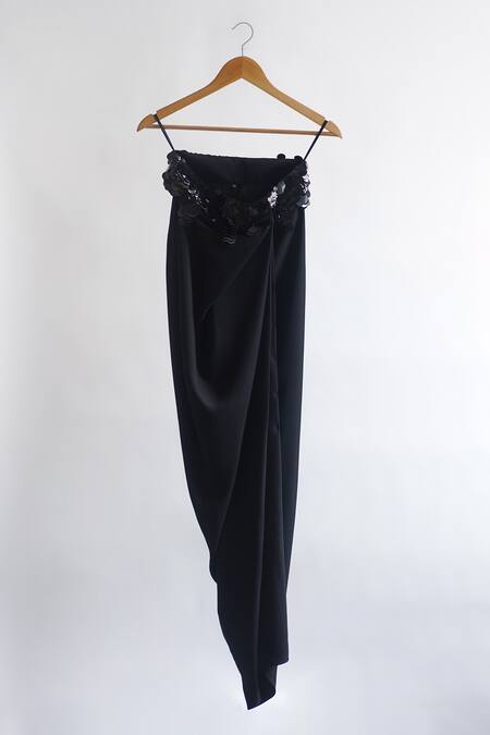 Buy_431-88 By Shweta Kapur_Black Microfiber Sequins Wave Embellished Draped Skirt_Online_at_Aza_Fashions