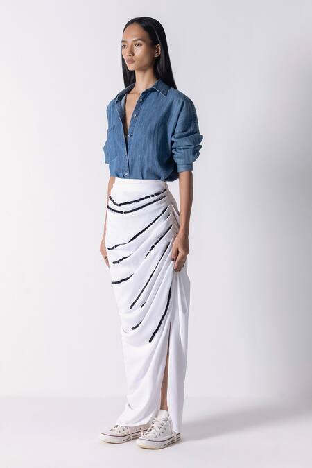 431-88 By Shweta Kapur_White Crepe Sequins Kjo Embellished Skirt_Online_at_Aza_Fashions