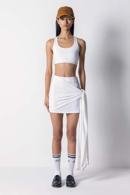 431-88 by Shweta Kapur White Mycrodot Lycra Solid Duu Skirt 