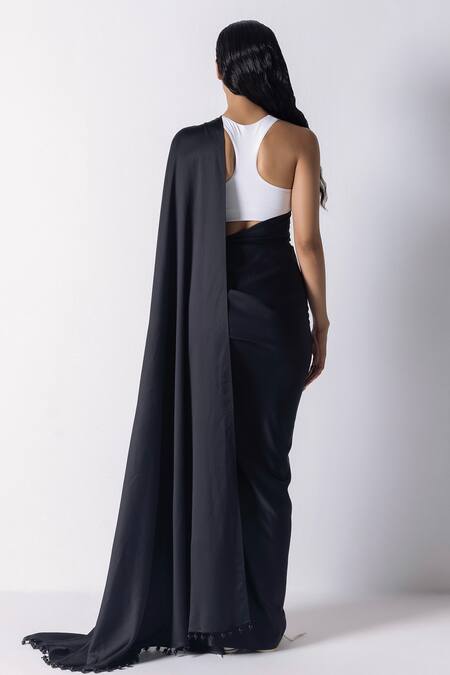 Shop 431-88 By Shweta Kapur Black Crepe Beads Kaai Solid Pre-draped Saree at Aza Fashions Shop_431-88 By Shweta Kapur_Black Crepe Beads Kaai Solid Pre-draped Saree_at_Aza_Fashions