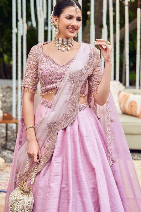 Swish By Dolcy And Simran_Purple Silk, Organza Sequins, Lullaby Bloom Embroidered Waistband Lehenga Set _Online_at_Aza_Fashions