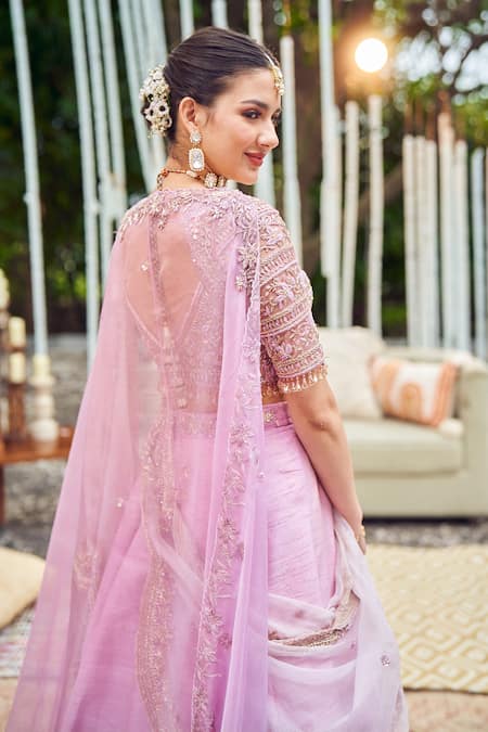 Swish By Dolcy And Simran_Purple Silk, Organza Sequins, Lullaby Bloom Embroidered Waistband Lehenga Set _at_Aza_Fashions