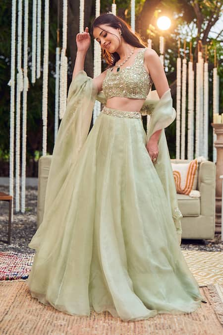 Swish By Dolcy And Simran Lush Flora Bloom Embroidered Waistband Lehenga Set 