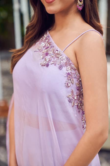 Shop Swish By Dolcy And Simran Purple Organza, Linen Sequins, Cut Periwinkle Embroidered Neckline Kaftan Set Online at Aza Fashions Shop_Swish By Dolcy And Simran_Purple Organza, Linen Sequins, Cut Periwinkle Embroidered Neckline Kaftan Set _Online_at_Aza_Fashions