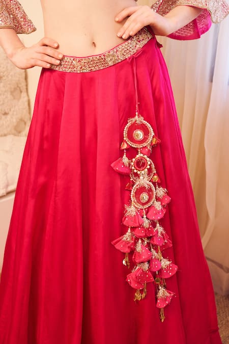 Buy Swish By Dolcy And Simran Pink Satin, Silk, Linen Sequins, Masakali Bloom Embroidered Blouse With Lehenga Online at Aza Fashions Buy_Swish By Dolcy And Simran_Pink Satin, Silk, Linen Sequins, Masakali Bloom Embroidered Blouse With Lehenga _Online_at_Aza_Fashions