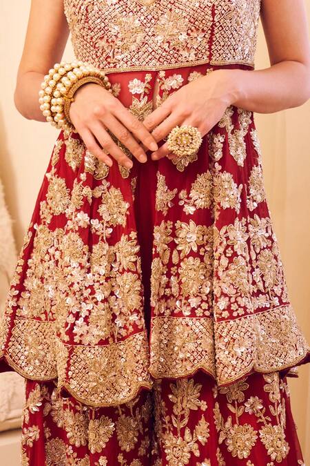 Buy Swish By Dolcy And Simran Maroon Organza, Linen Sequins, Cut Work, Rooh Gulshan Peplum Kurti With Sharara Online at Aza Fashions Buy_Swish By Dolcy And Simran_Maroon Organza, Linen Sequins, Cut Work, Rooh Gulshan Peplum Kurti With Sharara _Online_at_Aza_Fashions