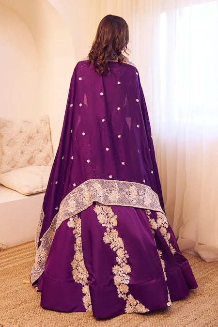Shop Swish By Dolcy And Simran Purple Satin, Silk Beads, Sequins, Cut Work Ambrosia Embroidered Lehenga Set at Aza Fashions Shop_Swish By Dolcy And Simran_Purple Satin, Silk Beads, Sequins, Cut Work Ambrosia Embroidered Lehenga Set _at_Aza_Fashions