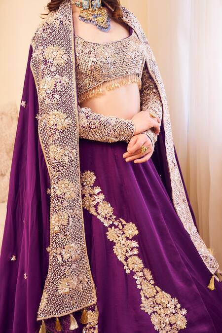 Swish By Dolcy And Simran Purple Satin, Silk Beads, Sequins, Cut Work Ambrosia Embroidered Lehenga Set Online at Aza Fashions Swish By Dolcy And Simran_Purple Satin, Silk Beads, Sequins, Cut Work Ambrosia Embroidered Lehenga Set _Online_at_Aza_Fashions