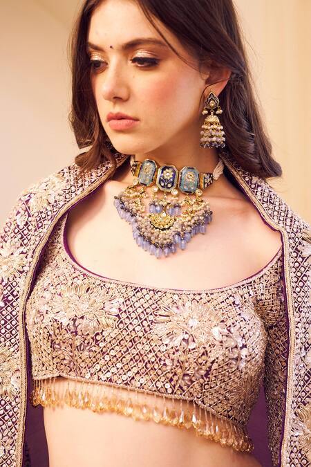 Buy Swish By Dolcy And Simran Purple Satin, Silk Beads, Sequins, Cut Work Ambrosia Embroidered Lehenga Set Online at Aza Fashions Buy_Swish By Dolcy And Simran_Purple Satin, Silk Beads, Sequins, Cut Work Ambrosia Embroidered Lehenga Set _Online_at_Aza_Fashions