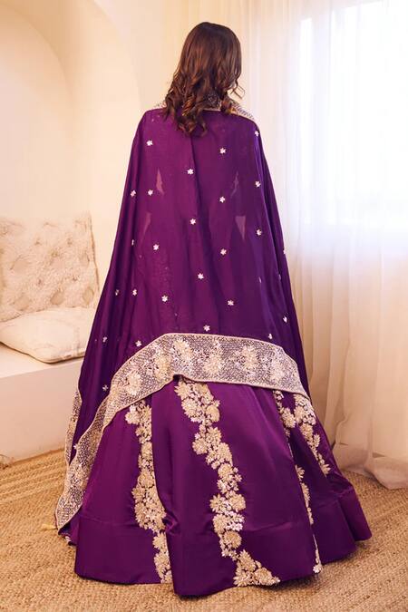 Shop Swish By Dolcy And Simran Purple Satin, Silk Beads, Sequins, Cut Work Ambrosia Embroidered Lehenga Set Online at Aza Fashions Shop_Swish By Dolcy And Simran_Purple Satin, Silk Beads, Sequins, Cut Work Ambrosia Embroidered Lehenga Set _Online_at_Aza_Fashions