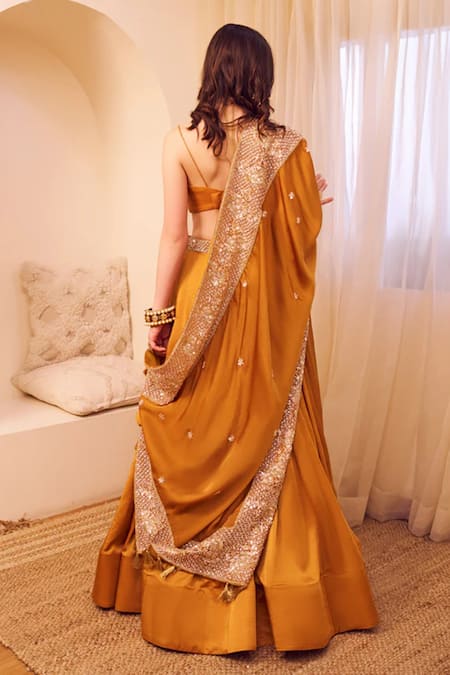 Shop_Swish By Dolcy And Simran_Pink Satin, Silk Sequins, Aashiyaan Gul Jaal Waistband Embroidered Lehenga Set _at_Aza_Fashions