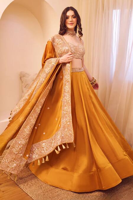 Swish By Dolcy And Simran_Pink Satin, Silk Sequins, Aashiyaan Gul Jaal Waistband Embroidered Lehenga Set _Online_at_Aza_Fashions