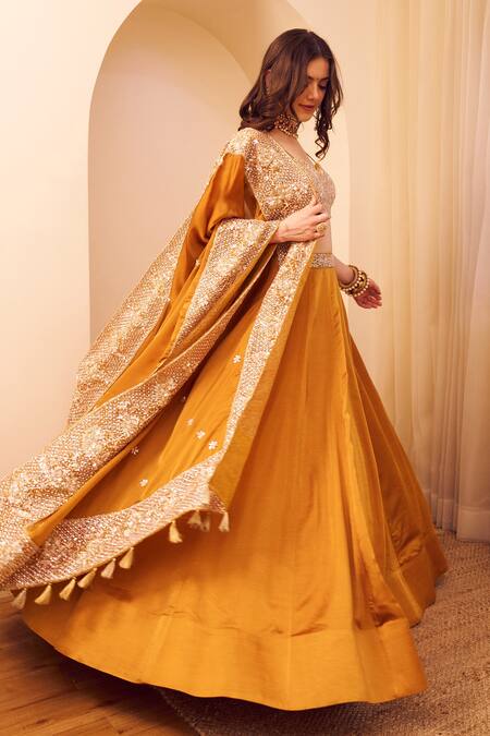 Buy_Swish By Dolcy And Simran_Pink Satin, Silk Sequins, Aashiyaan Gul Jaal Waistband Embroidered Lehenga Set _Online_at_Aza_Fashions