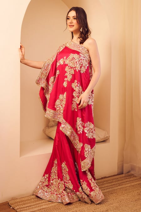 Shop Swish By Dolcy And Simran Pink Satin Silk Lining Shantoon Embroidery Rooh Gulbahar Kaftan With Sharara at Aza Fashions Shop_Swish By Dolcy And Simran_Pink Satin Silk Lining Shantoon Embroidery Rooh Gulbahar Kaftan With Sharara _at_Aza_Fashions