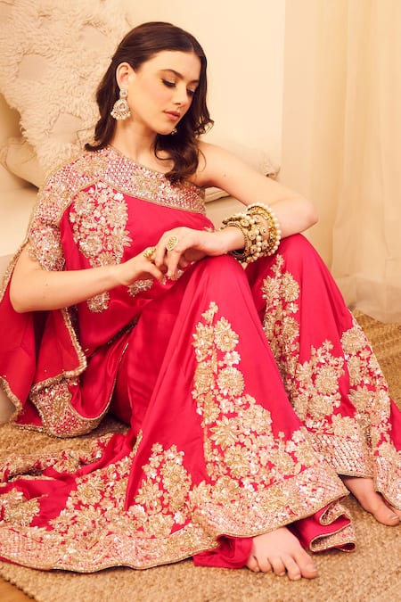 Shop Swish By Dolcy And Simran Pink Satin Silk Lining Shantoon Embroidery Rooh Gulbahar Kaftan With Sharara Online at Aza Fashions Shop_Swish By Dolcy And Simran_Pink Satin Silk Lining Shantoon Embroidery Rooh Gulbahar Kaftan With Sharara _Online_at_Aza_Fashions